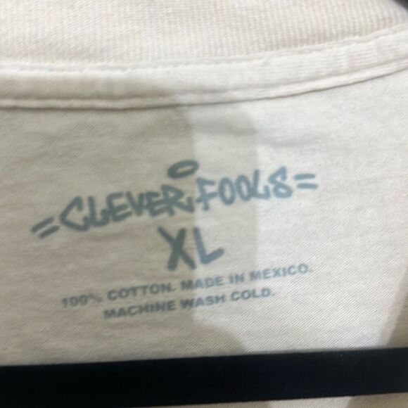 Clever Fools Mens White 100% Cotton Graphic Crew Neck Short Sleeve T-Shirt Sz XL - Picture 4 of 5